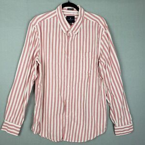American Eagle Size L Candy Stripe Button Up Pink White Preppy Coastal Beachy